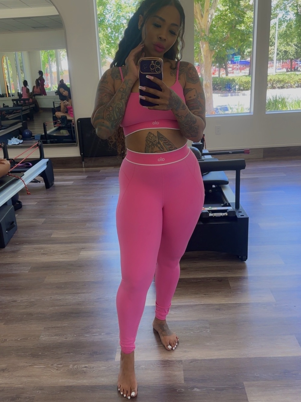 ALO Yoga Pink High-Rise Leggings & Bra SET
